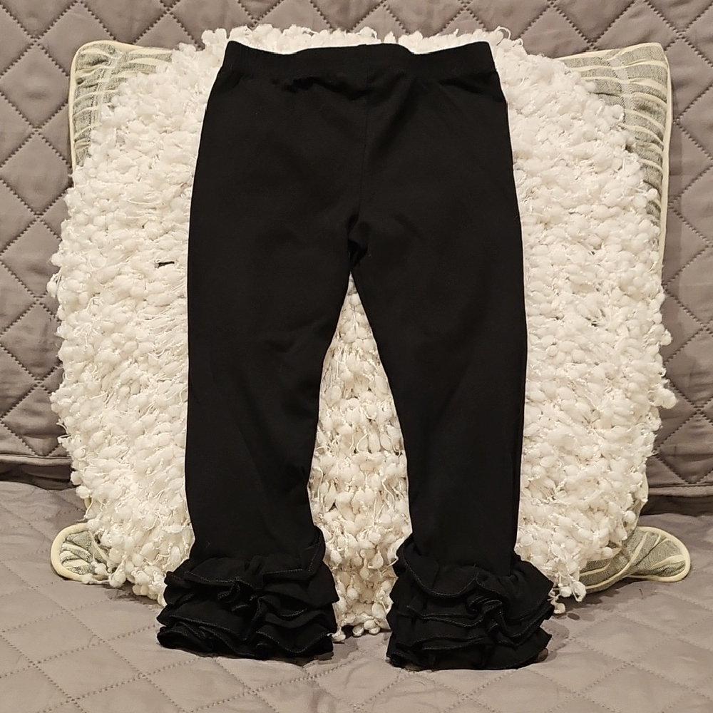 Slowera Girls Black Ruffle Ankle Leggings